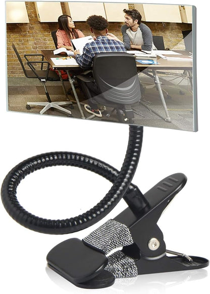 Clip On Security Cubicle Convex Mirror for Personal Safety, Open Office Environment, Cabinet Computer Desk Rear View Monitors or Anywhere, Adjustable Clip (6.7 X 2.9 Rectangle)