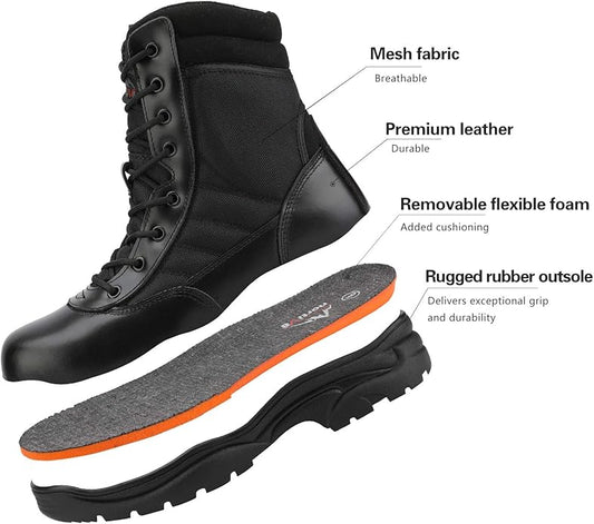 NORTIV 8 Men's Military Tactical Work Boots Side Zipper Leather Motorcycle Combat Boots Trooper(6-8 Inches)