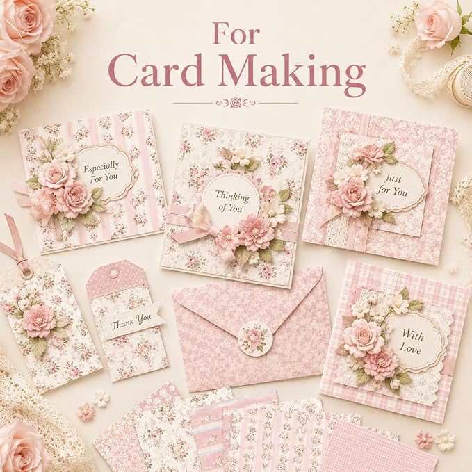 Floral Pink Scrapbook Paper Pad, 6x6 Aesthetic Craft Paper, 24 Sheets Double-Sided Decorative Patterned Decorative Junk Journal Supplies for Mixed Media, Card Making, Decoupage & DIY Art