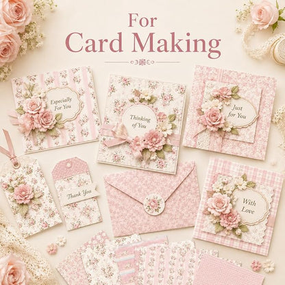 Floral Pink Scrapbook Paper Pad, 6x6 Aesthetic Craft Paper, 24 Sheets Double-Sided Decorative Patterned Decorative Junk Journal Supplies for Mixed Media, Card Making, Decoupage & DIY Art