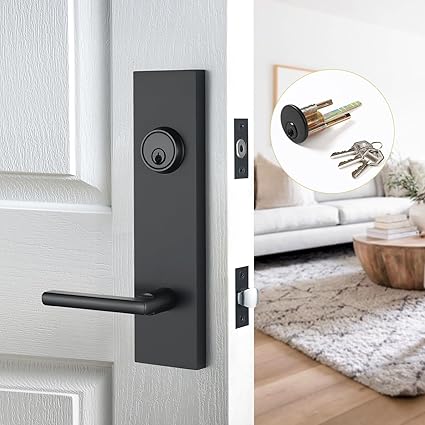 2 Pack Black Mortise Cylinder with Keys Solid Brass Doors Lock Replacements Front Door Handle Door Lock Cylinder Interior Doors Exterior Doors Lock Cylinder with 6 Keys (2, Matte Black)
