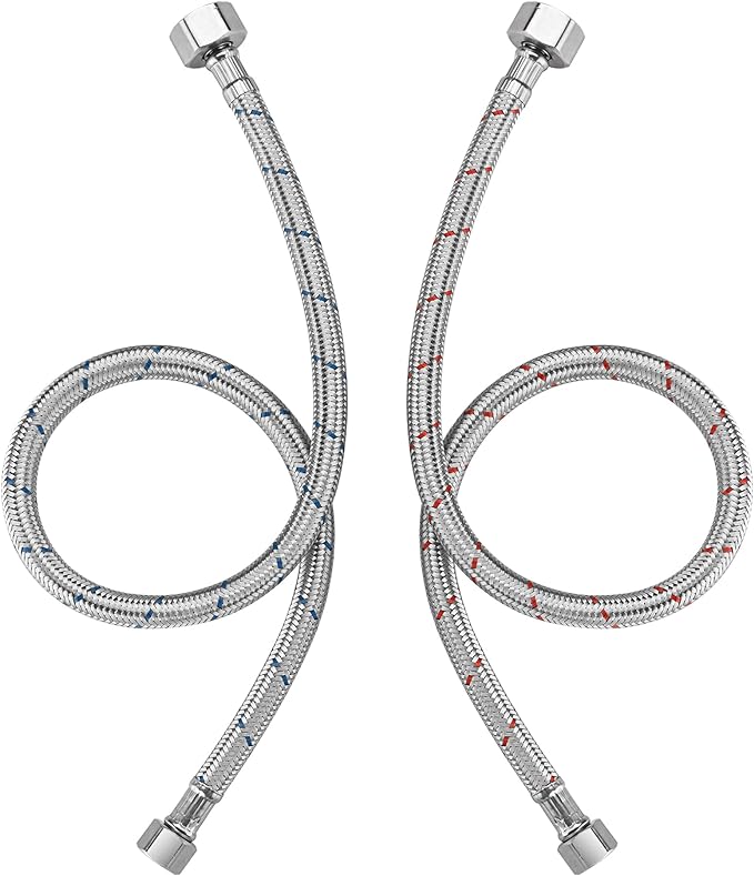 sumerain Braided Stainless Steel Faucet Supply Lines 24 Inch Length 12-inch FIP x 38-inch Compression Faucet Connector Flexible Hose, Pack of 2