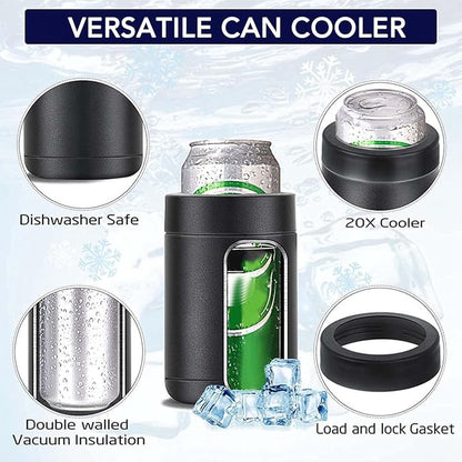 Stainless Steel Beer Can Cooler, 3 in 1 Frosty Beer Bottle Insulated Vacuum Cup Cooler with Beer Opener Cans Coffee Accessories for Bottle Cool 12oz