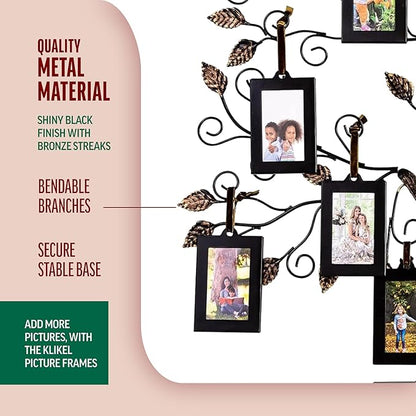 Klikel Family Tree Picture Frame Display with 10 Hanging Picture Photo Frames - Large 20 X 18 Metal Family Tree - 10 Ornamental 2x3 Frames - Wall Decor or Table Decor - Family Tree Photo Frame