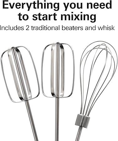 Hamilton Beach 6-Speed Electric Hand Mixer with Whisk, Traditional Beaters, Snap-On Storage Case, 250 Watts, White