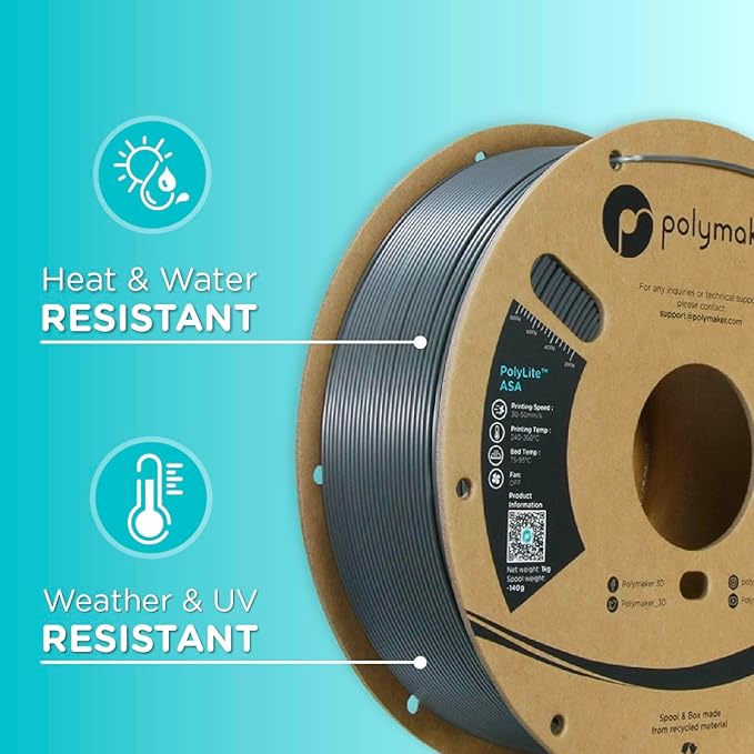 Polymaker ASA Filament 1.75mm Dark Grey, 1kg ASA 3D Printing Filament, Heat  Weather Resistant - ASA 3D Printer Filament Perfect for Printing Outdoor Functional Parts