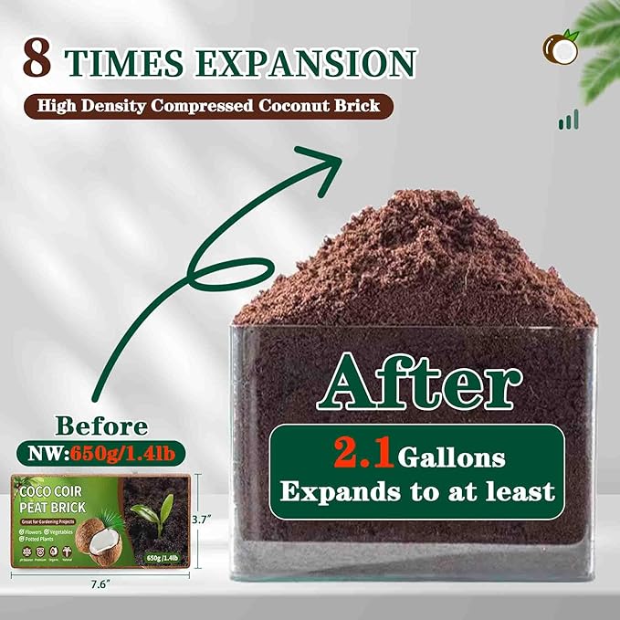 Coco Coir Bricks Potting Soil, 1 Pcs Natural Organic Compressed Coconut Fiber Soil Alternative to Peat Moss for Indoor Outdoor Plants Gardening Flowers Vegetables and Herbs