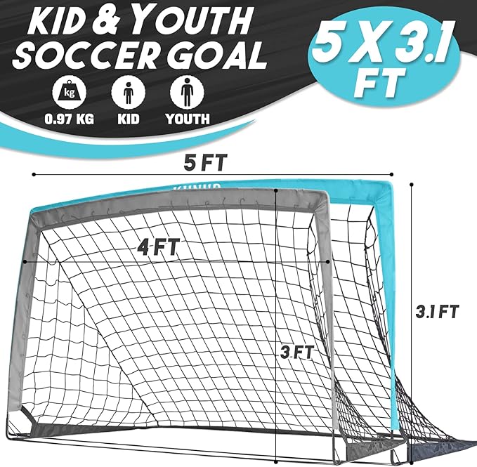 Kids Soccer Goal for Backyard, 53, 64, 95FT Easy Foldable Soccer Practice Net with Portable Carrying Bag for Toddler Youth Adult Soccer Training Equipment Outdoor Sports Game