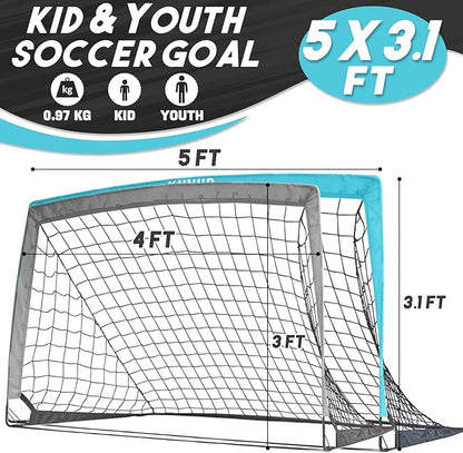 Kids Soccer Goal for Backyard, 53, 64, 95FT Easy Foldable Soccer Practice Net with Portable Carrying Bag for Toddler Youth Adult Soccer Training Equipment Outdoor Sports Game