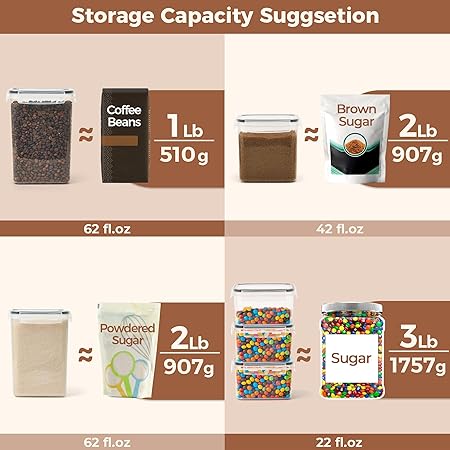 ComSaf Food Storage Containers with Lids Set of 3 (2L62oz) (1.4L42oz) (0.8L22oz), Airtight Food Storage Containers, Plastic Canisters Sets for Kitchen, Pantry Organizers for Sugar, Cereal and Snack