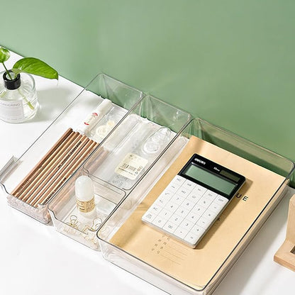 BILIKEYU Clear Plastic Drawer Organizer Set: 4 Sizes, Desk Drawer Divider, Makeup, Jewelry, Kitchen, Bedroom, Bathroom Organizer