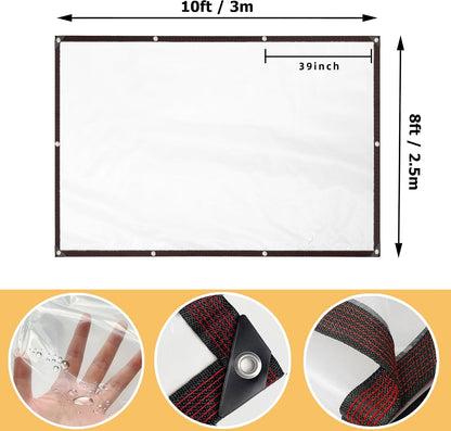 8x10 ft Clear Waterproof Tarp with Grommets, Outdoor Thicken Tarpaulin Windproof Poly Shade Cloth (Does Not Include Rope) for Patio,Porch,Deck,Greenhouse,Henhouse,RV,Camping