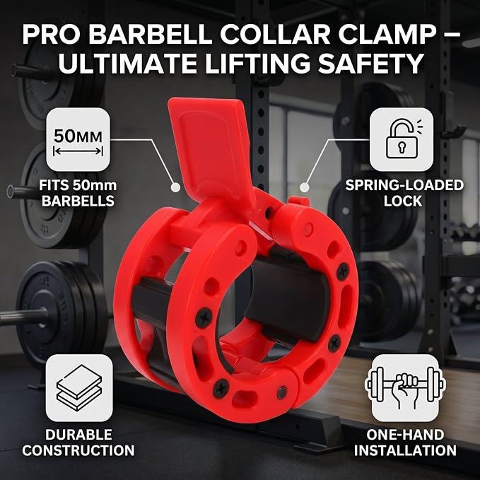 Drfeify Barbell Clamps, 50mm Weight Bar Plate Lock, Weight Bar Collar Clip for Weightlifting Powerlifting