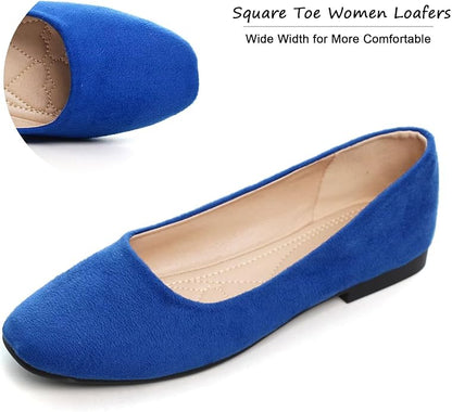 SAILING LU Flats for Women Comfortable Solid Color Soft Flats Square Toe Ballet Casual Work Shoes Dressy Slip-ons Loafers