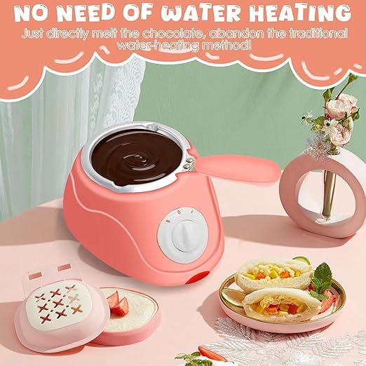 8.45oz Melting Fondue Pot, MINI Electric Chocolate Melting Set, Chocolate Fondue Fountain, Warmer Machine for Milk Chocolate, Cheese, Butter, Candy, Pink
