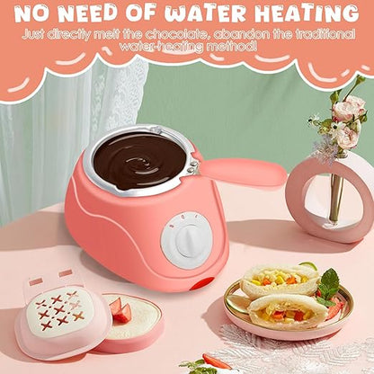 8.45oz Melting Fondue Pot, MINI Electric Chocolate Melting Set, Chocolate Fondue Fountain, Warmer Machine for Milk Chocolate, Cheese, Butter, Candy, Pink