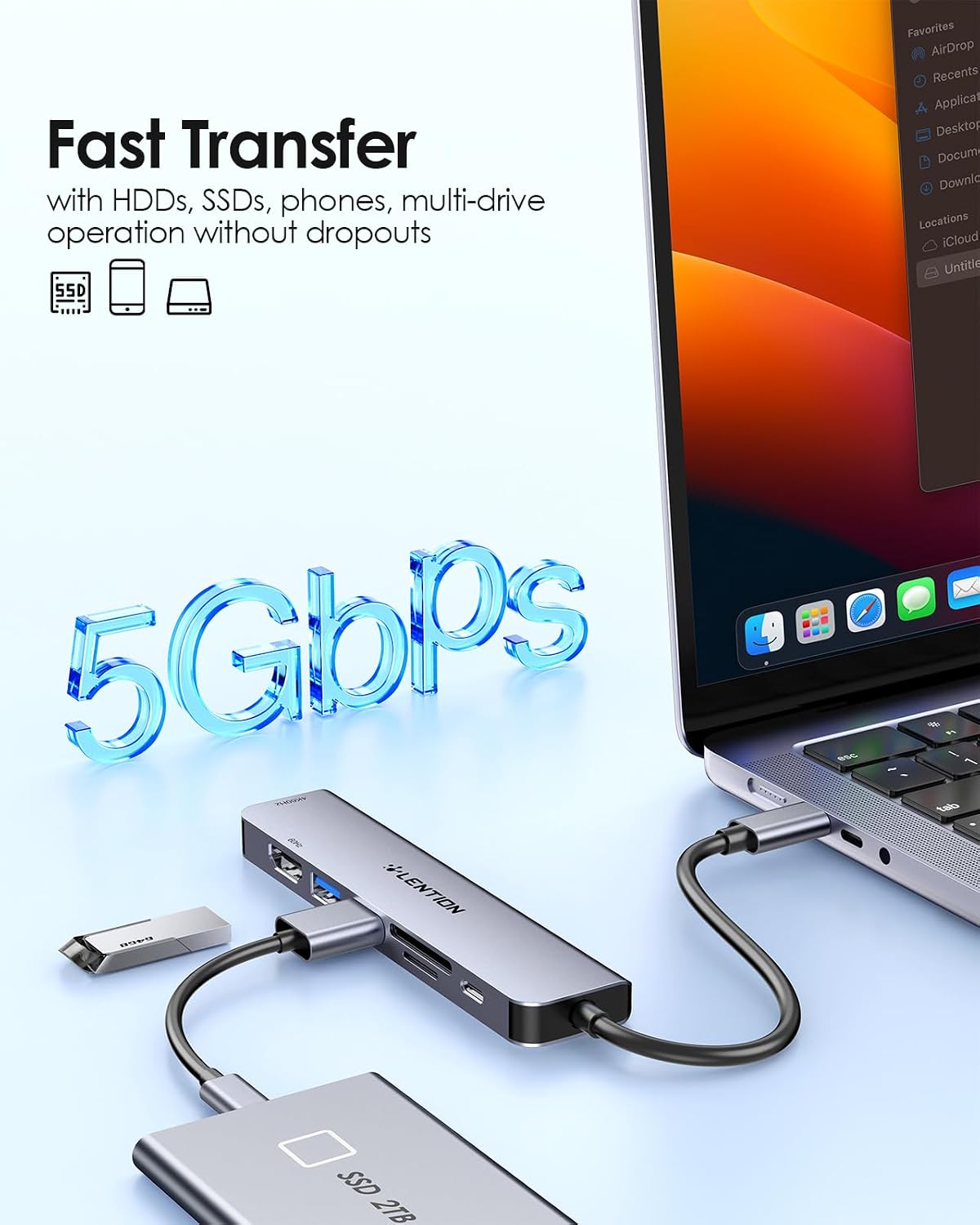 Dual Monitor Docking Station, 4K@60Hz USB C to HDMI Adapter, Laptop Docking Station with PD 100W, 5Gbps USB-A*2 Ports, SD/Micro Card Reader for 2025-2016 MacBook Pro, 2025-2018 MacBook Air