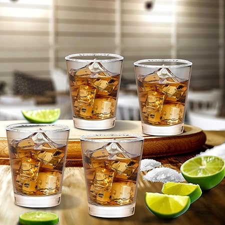 Glass Shot Glasses Set of 4, 2 OZ Crystal Clear Shot Glasses, Mini Glassware