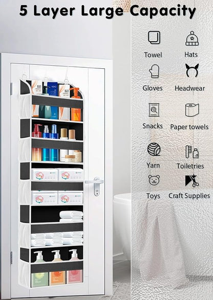 1 Pack Over The Door Organizer, Bathroom Organizers and Storage with 5 Pockets 10 Mesh Pockets, 50 lbs Weight Capacity Stuffed Animal Storage for Nursery Newborn Baby Essential