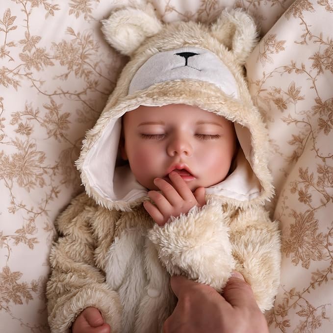 BABESIDE 17 Inch Drink and Wet Reborn Baby Doll, Full Soft Vinyl Girl | Closed-Eye Newborn Look, Realistic Details, Bear Outfit, Feeding and Diaper-Changing Play, Gift for Kids Ages 3+