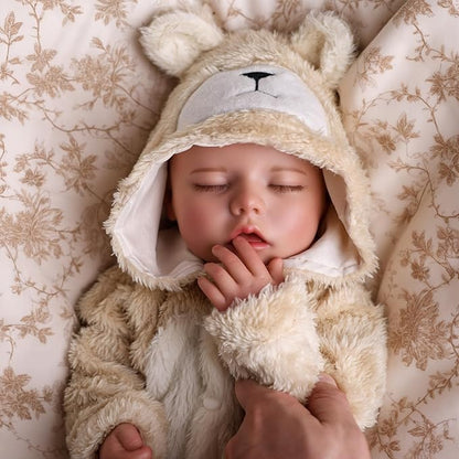 BABESIDE 17 Inch Drink and Wet Reborn Baby Doll, Full Soft Vinyl Girl | Closed-Eye Newborn Look, Realistic Details, Bear Outfit, Feeding and Diaper-Changing Play, Gift for Kids Ages 3+