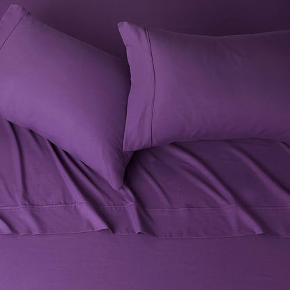 Basics 4 Piece Deluxe Microfiber Bed Sheets, Full Size, Plum, Solid