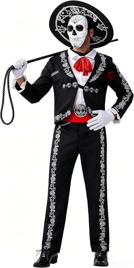 Spooktacular Creations Men's Day of the Dead Costume Mariachi Senor Costume Set Halloween Dress Up Party, Dia de Los Muertos