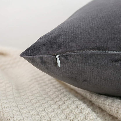 RainRoad Velvet Decorative Throw Pillow Covers Cushion Cover Pillow Case for Sofa Couch Bed Chair,Soft Square Gray Throw Pillows 18x18 Inch,Set of 2