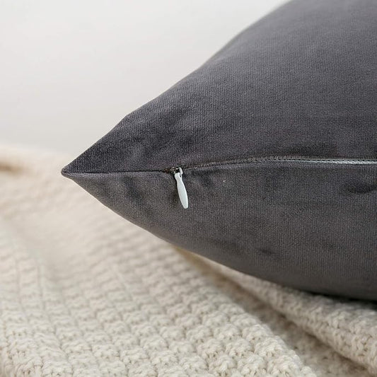 RainRoad Velvet Decorative Throw Pillow Covers Cushion Cover Pillow Case for Sofa Couch Bed Chair,Soft Square Gray Throw Pillows 18x18 Inch,Set of 2