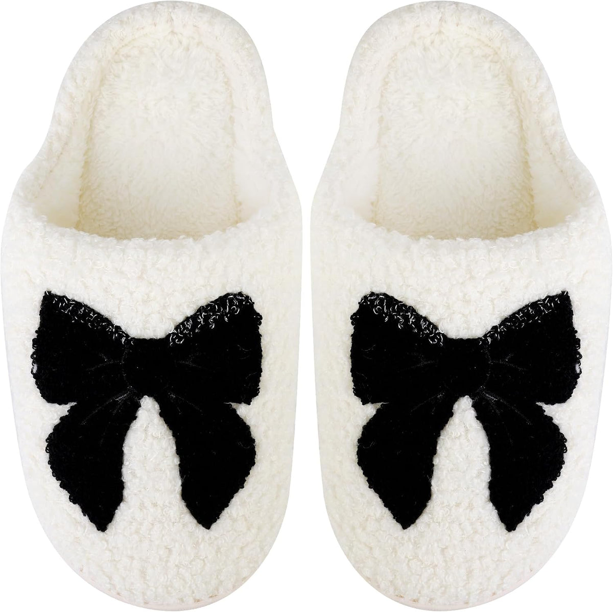 Size 9-10. HAJOYHA Christmas Slippers for Women Men, Soft Slip-On House Winter Plush Fluffy Cute Slippers for Holiday Xmas Bedroom Indoor Outdoor Use(Bowknot,Gingerbread)