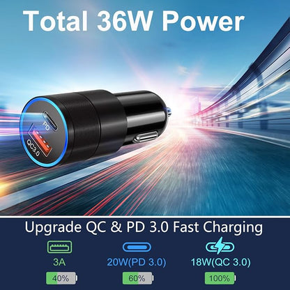 USB C Car Charger 5 Pack, 36W Dual 12V USB C & USB A Car Charger Adapter QC+PD 3.0 Fast Charging, Cigarette Lighter USB Charger, for iPhone 17 16 15 14 13 12 Pro,Samsung S26 S25 S24, Android Phone