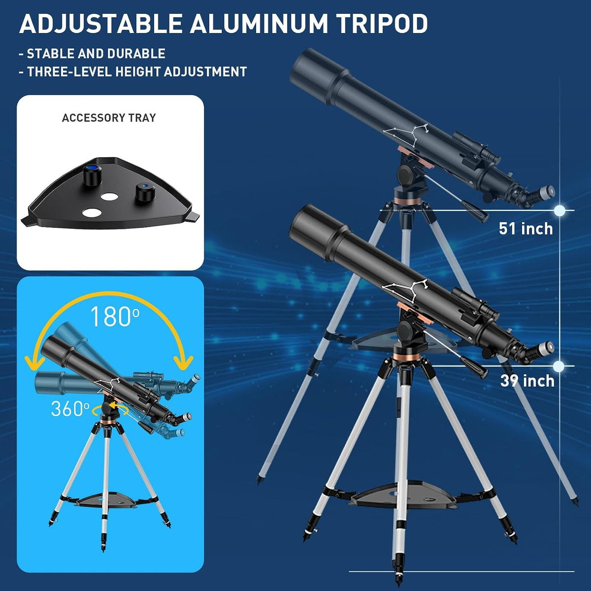Telescope, 80mm Aperture 800mm Telescopes for Adults Astronomy & Kids & Beginners, Portable High Powered Refracting Professional Telescope with an Adjustable Tripod, a Bag, a Phone Adapter