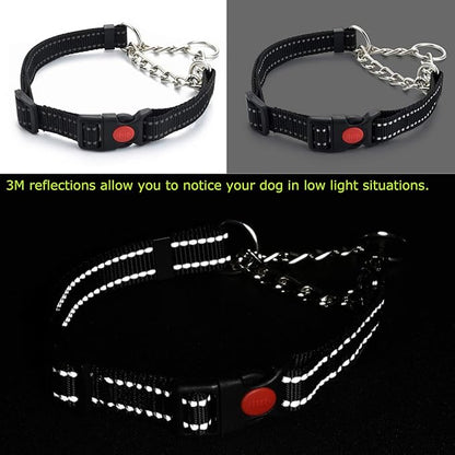 Reflective Martingale Collars for Dogs with Quick Release Buckle, Pet Stainless Steel Chain No Pull Slip Choke Collar for Training
