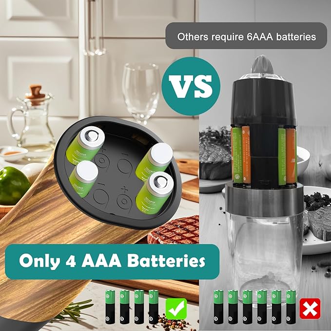 Electric Salt and Pepper Grinder Set - Automatic Battery Powered Salt Grinder Salt and Pepper Shakers Set Electric with Auto Light Adjustable For Gravity Operated Wood Grain Peppercorn Mill