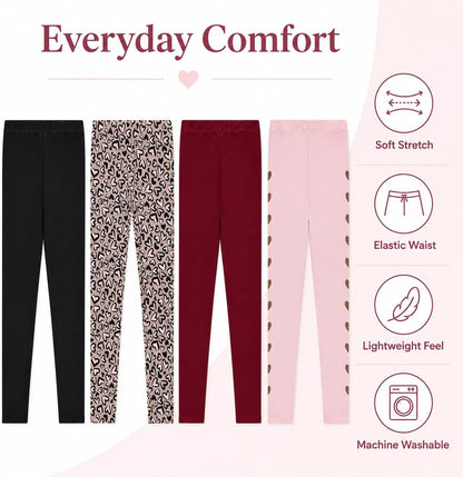 Kids Girls Fall Fashion Stretch Leggings Comfortable Bottoms Set 4 Pack Bundle