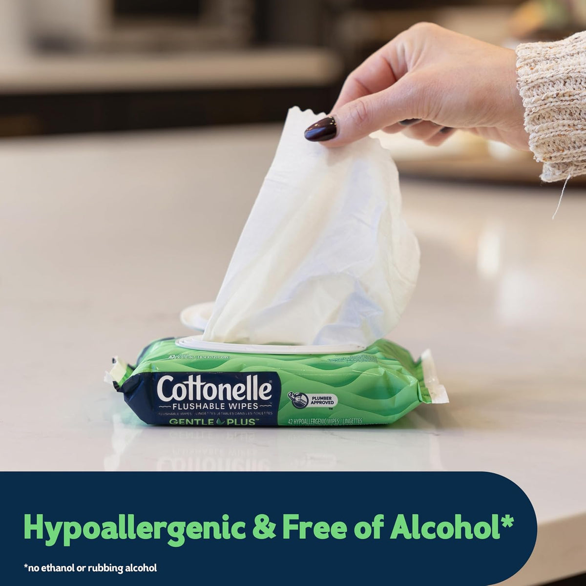 Cottonelle GentlePlus Flushable Wet Wipes with Aloe & Vitamin E, 2 Flip-Top Packs, 42 Wipes Per Pack, Packaging May Vary