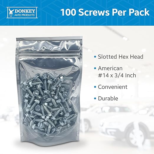 License Plate Screws - Number 14 x 0.75 inch Slotted Hex Head - American (100 Per Pack)