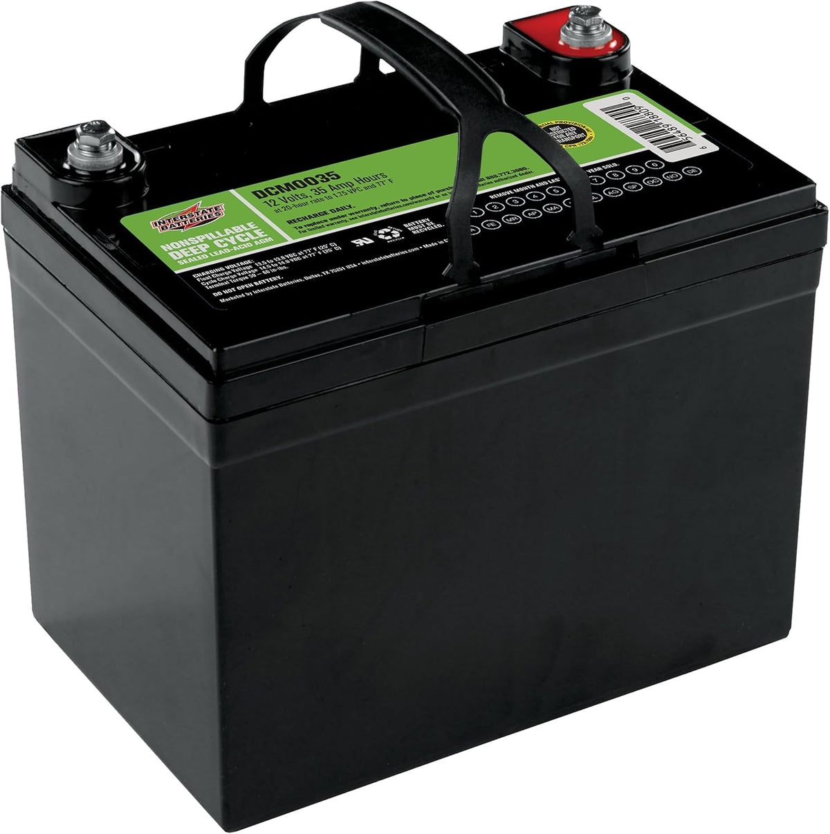 Interstate Batteries 12V 35AH Sealed Lead Acid (SLA) AGM Deep Cycle Battery (DCM0035) Insert Terminals (Terminal Hardware Not Included)