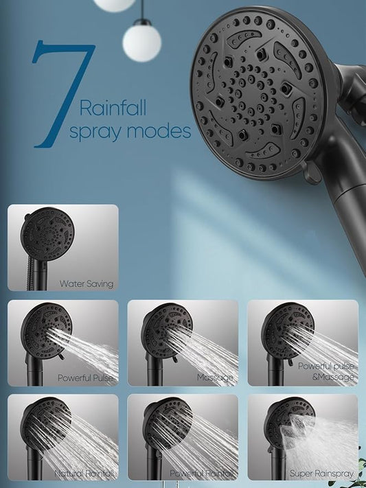 Cobbe Filtered Shower Head with handheld, High Pressure 7-mode Showerhead Hose, Bracket, Water Softener Filters Beads for Hard Remove Chlorine and Harmful Substance, Black, U.S. Patents