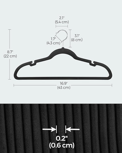 SONGMICS Velvet Hangers 10 Pack, Non-Slip Clothes Hangers, Suit Hangers with Shoulder Notches, Pants Bar, 360 Swivel Hook, Space-Saving, for Closet, Ink Black UCRF029B01
