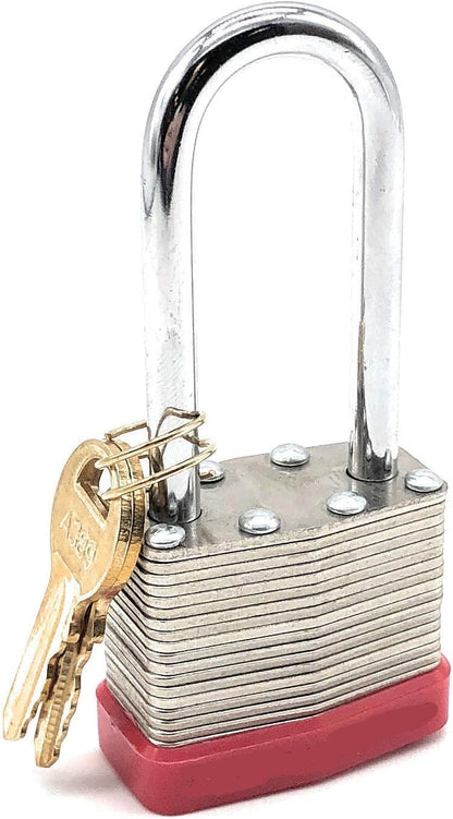40mm Keyed Alike Laminated Steel Long Shackle Padlock, 1 3/4" Wide x 2 3/4" Shackle Size (4 Pack)