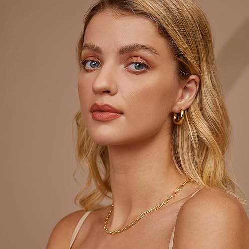 6 Pairs Chunky Gold Hoop Earrings Set for Women 14K Gold Plated Hypoallergenic Thick Open Huggie Hoop Set Jewelry for Christmas Gifts