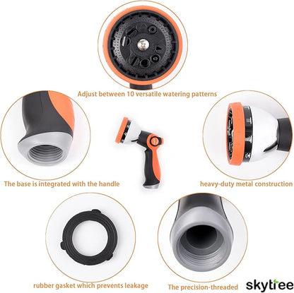 Hose Nozzle, Metal Garden Spray Hose Nozzle, 10 Patterns Thumb Control Hose Sprayer Nozzle in Lawn and Garden