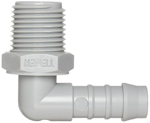 Tefen - 12256908083 Nylon 66 Hose Fitting, 90 Degree Elbow Adapter, Gray, 12" Hose ID x 12" NPT Male (Pack of 10)