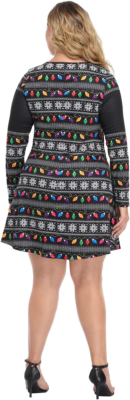 HDE Womens Plus Size Party Dress Ugly Christmas Sweater Long Sleeve Skater Dress