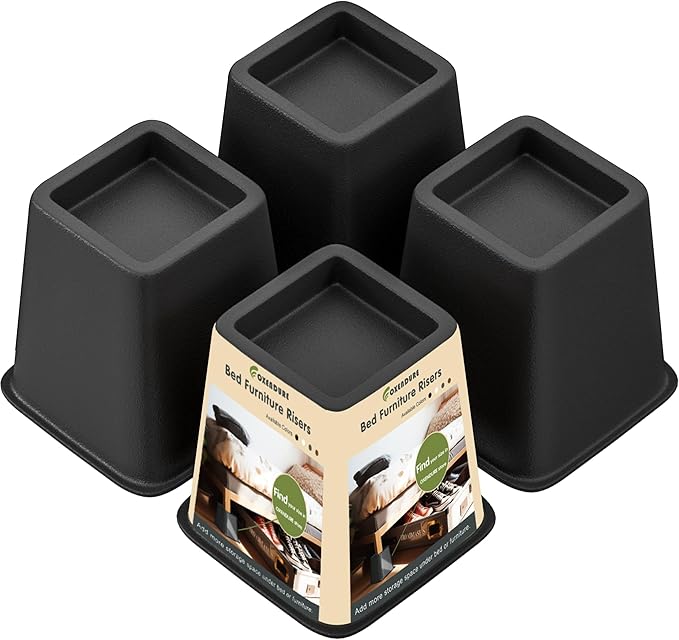 Bed Furniture Riser 4 inches, Versatile Bed and Furniture Riser - Heavy Duty, Supports 550 lbs Each Riser - Set of 4, Black