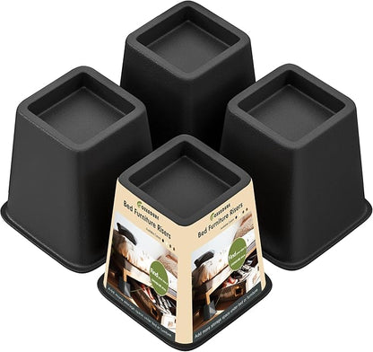Bed Furniture Riser 4 inches, Versatile Bed and Furniture Riser - Heavy Duty, Supports 550 lbs Each Riser - Set of 4, Black