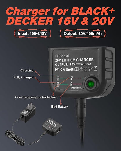 FirstPower Replace for 4.0Ah LBXR20 Black and Decker 20v Lithium Battery 2 Packs with Black and Decker Battery Charger - for LBXR20 LB20 LBX20 LBX4020 Extended Run Time Cordless Power Tools Series