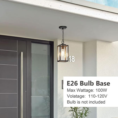 Modern Outdoor Pendant Light, 1-Light Outdoor Hanging Lantern Light, Matte Black Aluminum with Clear Glass, Exterior Pendant Lighting Fixture for Porch, Yard, Gazebo