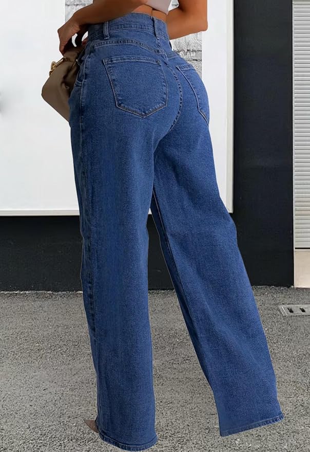 Light blue In Color, ZERMOM Women's Wide Leg Jeans Casual Stretch High Rise Baggy Loose Denim Pants